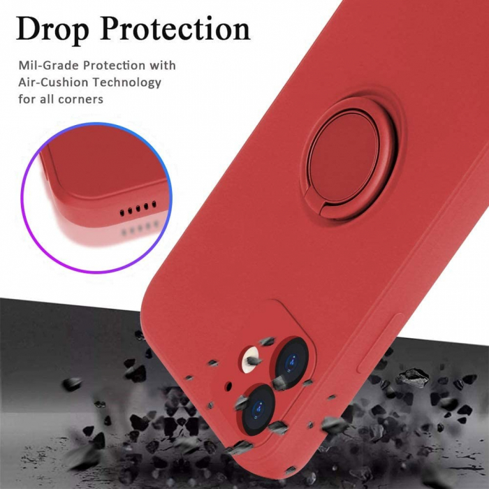 Husa protectie Flippy compatibila cu Apple iPhone 12 Mini Liquid Silicone Ring cu suport rotativ Rosu [2]