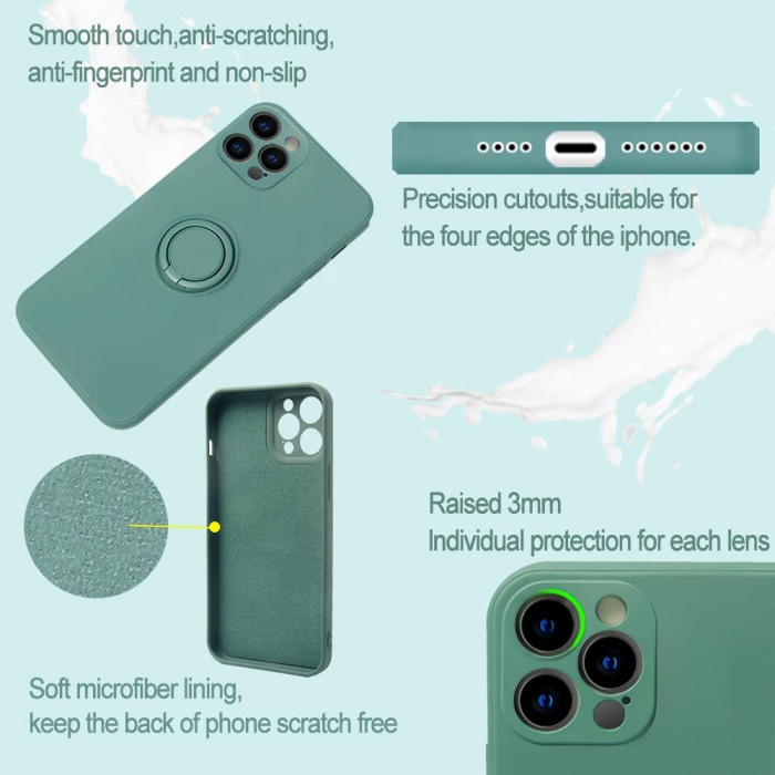 Husa protectie Flippy compatibila cu Apple iPhone 12 Pro Liquid Silicone Ring cu suport rotativ Verde [6]