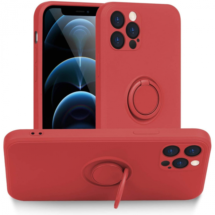 Husa protectie Flippy compatibila cu Apple iPhone 12 Pro Max Liquid Silicone Ring cu suport rotativ Rosu [1]