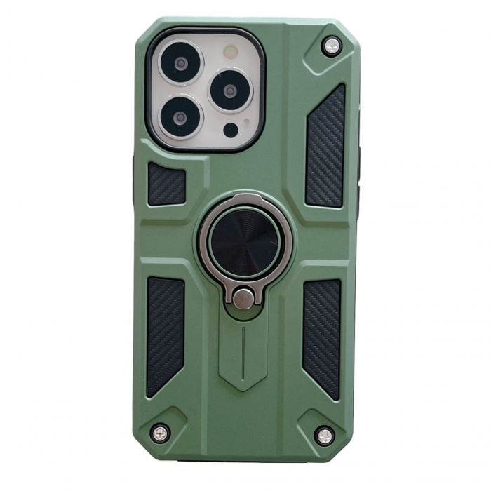 Husa protectie Flippy compatibila cu Apple iPhone 13 Defender Model 5 cu suport prindere inel,Verde [1]