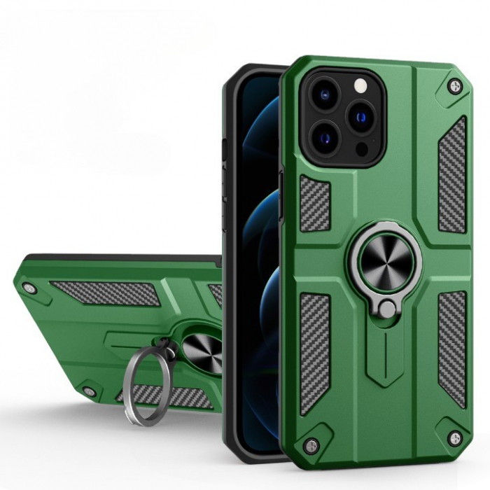 Husa protectie Flippy compatibila cu Apple iPhone 13 Defender Model 5 cu suport prindere inel,Verde [3]
