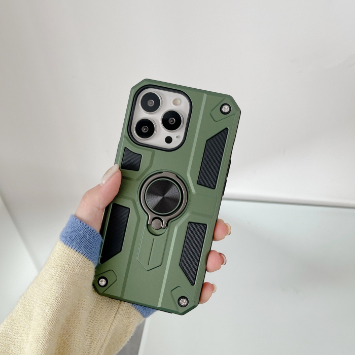 Husa protectie Flippy compatibila cu Apple iPhone 13 Defender Model 5 cu suport prindere inel,Verde [2]