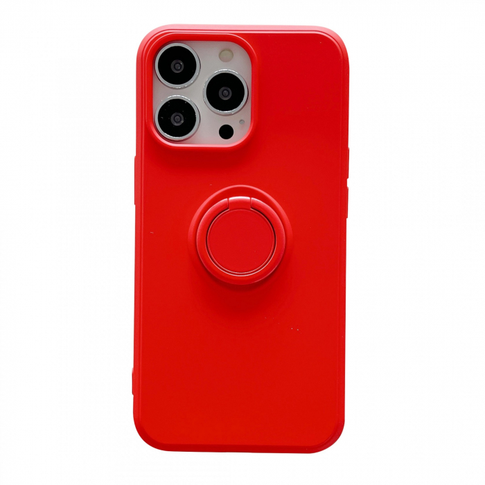 Husa protectie Flippy compatibila cu Apple iPhone 13 Liquid Silicone Ring cu suport rotativ Rosu [1]