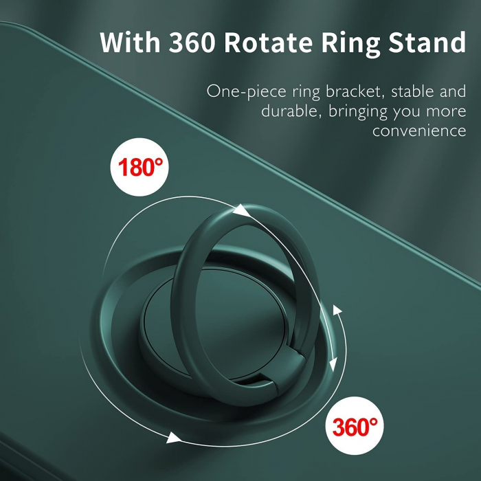 Husa protectie Flippy compatibila cu Apple iPhone 13 Liquid Silicone Ring cu suport rotativ Verde [8]