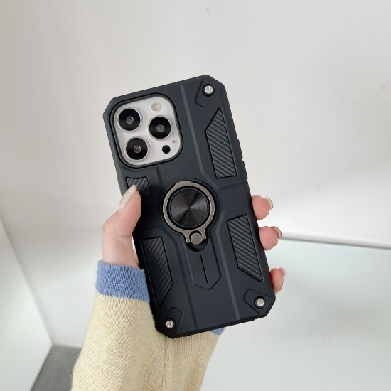Husa protectie Flippy compatibila cu Apple iPhone 13 Mini Defender Model 5 cu suport prindere inel,Negru [2]