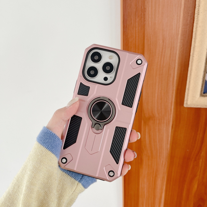 Husa protectie Flippy compatibila cu Apple iPhone 13 Mini Defender Model 5 cu suport prindere inel,Roz Auriu [2]