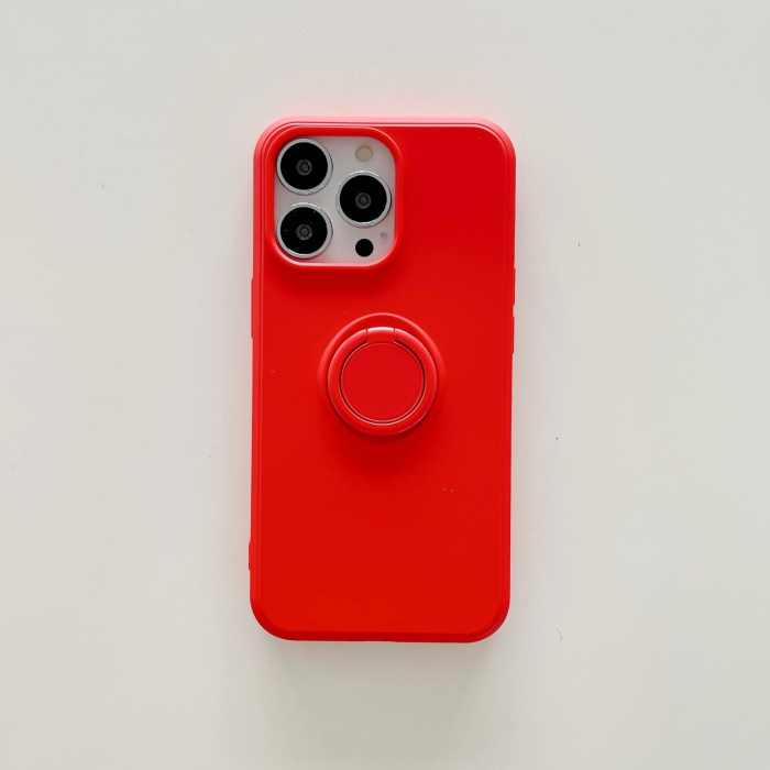 Husa protectie Flippy compatibila cu Apple iPhone 13 Mini Liquid Silicone Ring cu suport rotativ Rosu [2]