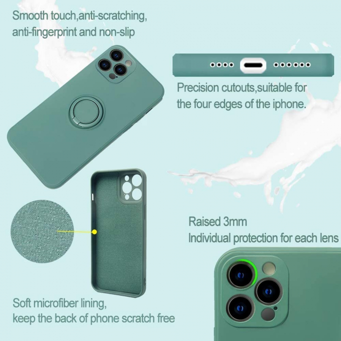 Husa protectie Flippy compatibila cu Apple iPhone 13 Mini Liquid Silicone Ring cu suport rotativ Verde [5]
