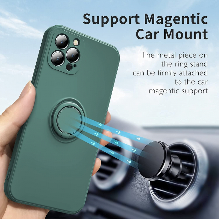 Husa protectie Flippy compatibila cu Apple iPhone 13 Mini Liquid Silicone Ring cu suport rotativ Verde [4]