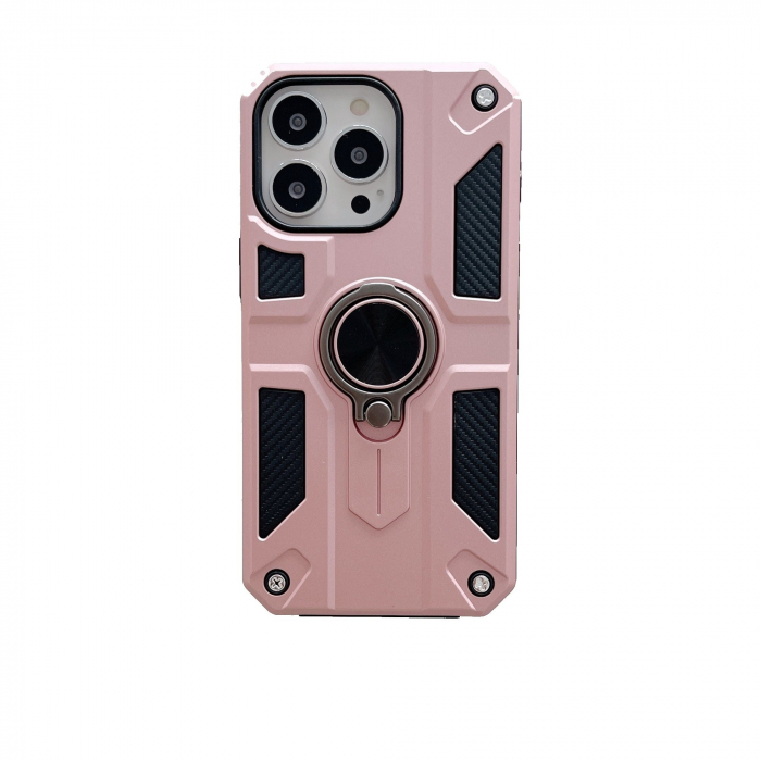 Husa protectie Flippy compatibila cu Apple iPhone 13 Pro Defender Model 5 cu suport prindere inel,Roz Auriu [1]