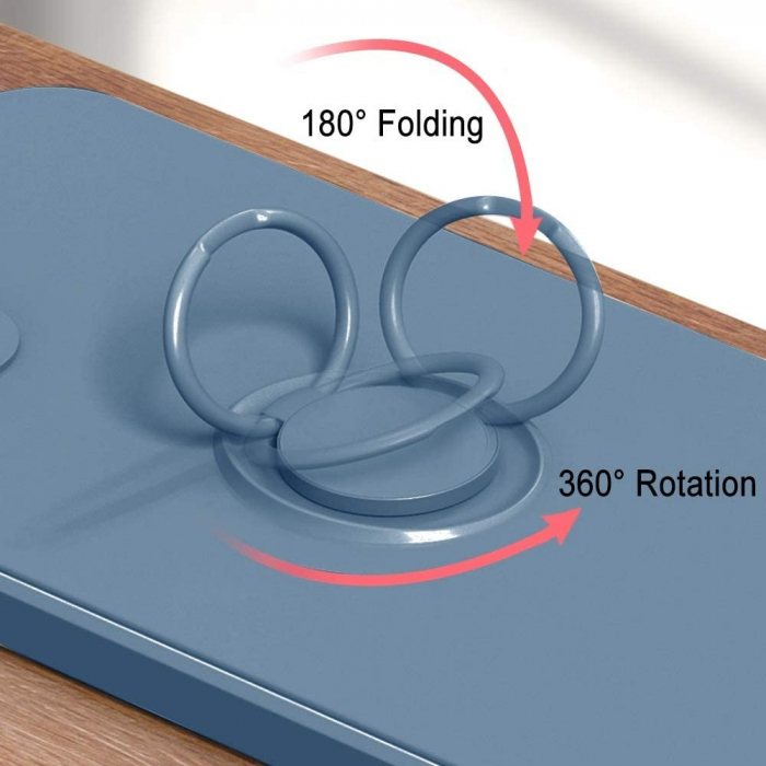 Husa protectie Flippy compatibila cu Apple iPhone 13 Pro Liquid Silicone Ring cu suport rotativ Albastru deschis [3]