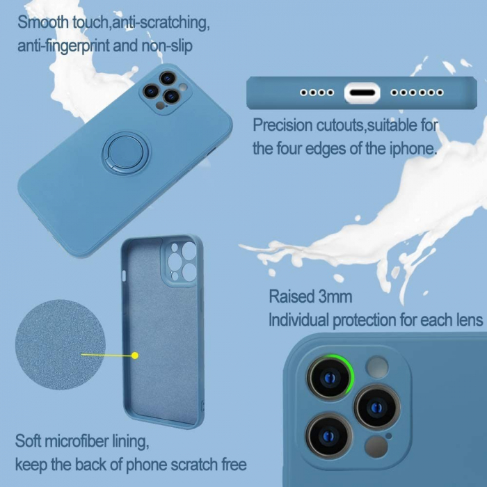 Husa protectie Flippy compatibila cu Apple iPhone 13 Pro Liquid Silicone Ring cu suport rotativ Albastru deschis [4]