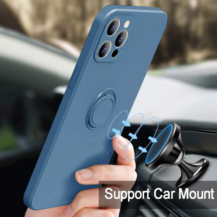 Husa protectie Flippy compatibila cu Apple iPhone 13 Pro Liquid Silicone Ring cu suport rotativ Albastru deschis [5]