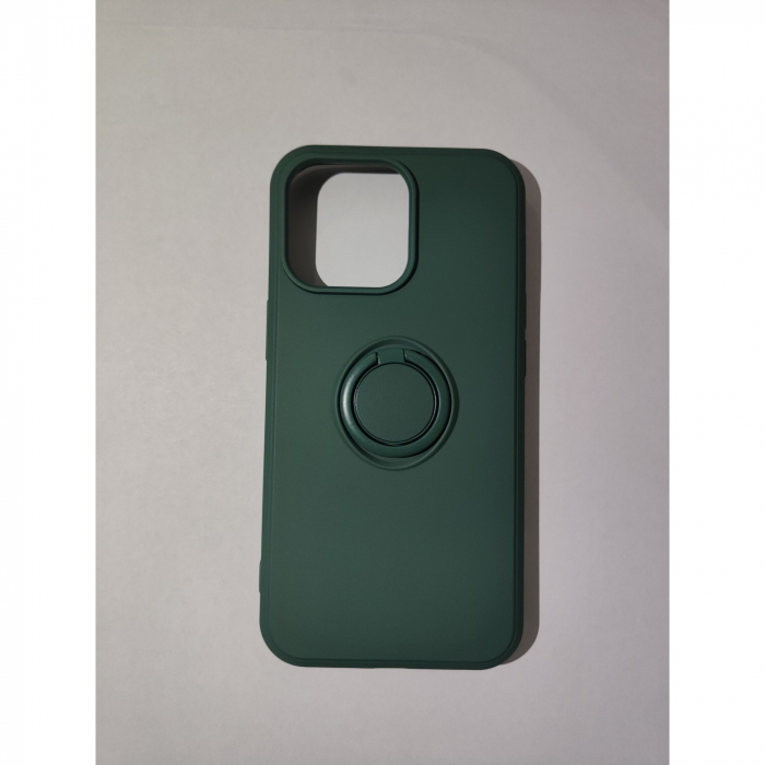 Husa protectie Flippy compatibila cu Apple iPhone 13 Pro Liquid Silicone Ring cu suport rotativ Verde [3]