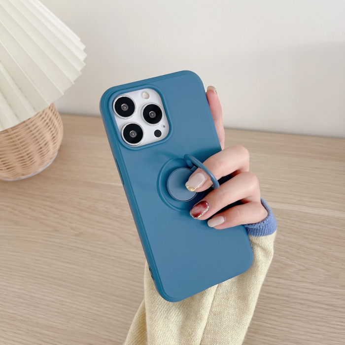 Husa protectie Flippy compatibila cu Apple iPhone 13 Pro Max Liquid Silicone Ring cu suport rotativ Albastru [4]