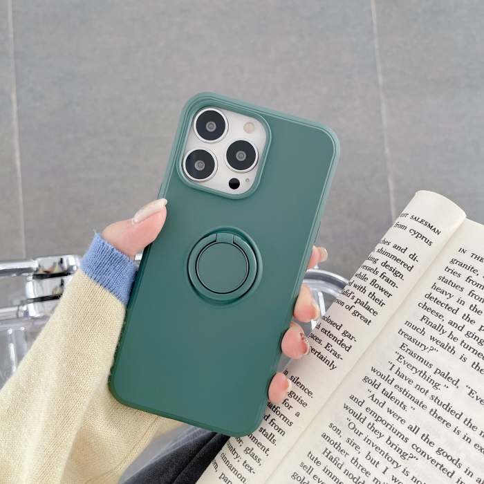 Husa protectie Flippy compatibila cu Apple iPhone 13 Pro Max Liquid Silicone Ring cu suport rotativ Verde [2]