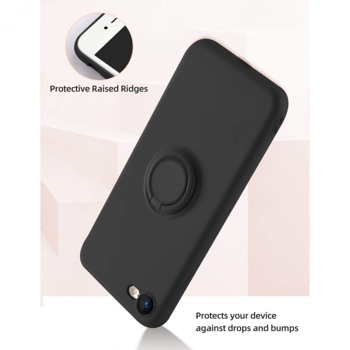 Husa protectie Flippy compatibila cu Apple iPhone 7/8/SE 2020 Liquid Silicone Ring cu suport rotativ Negru [2]
