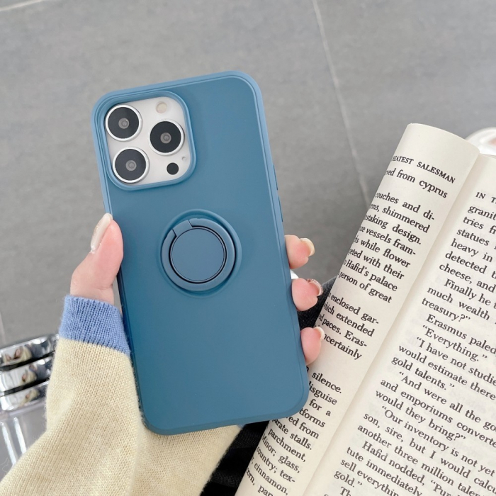Husa protectie Flippy compatibila cu Apple iPhone XR Liquid Silicone Ring cu suport rotativ Albastru [2]