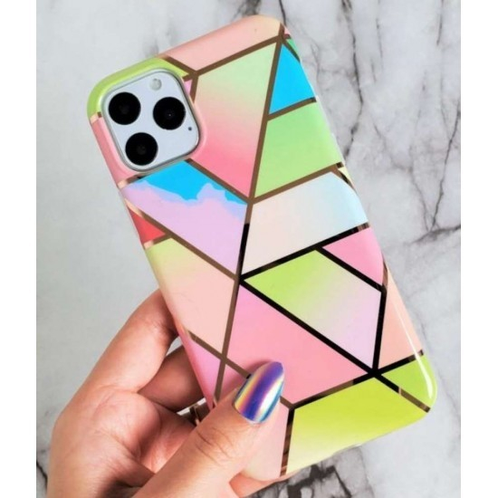 Husa protectie Flippy compatibila cu Huawei P Smart 2021 Soft IMD TPU Marble Geometric Roz [2]