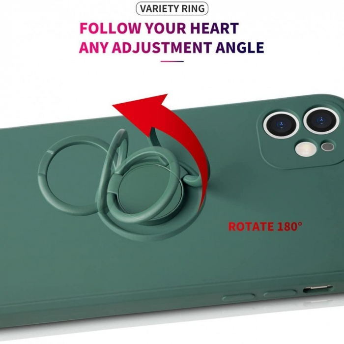 Husa protectie Flippy compatibila cu Samsung A02 S Liquid Silicone Ring cu suport rotativ Verde [3]