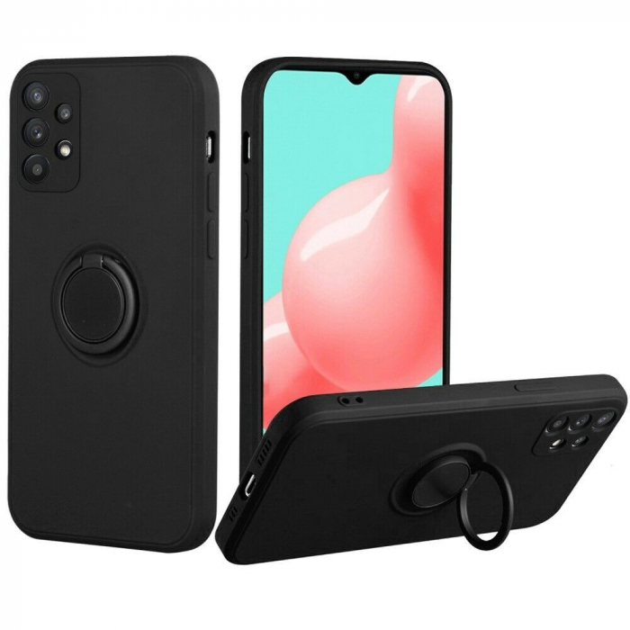 Husa protectie Flippy compatibila cu Samsung Galaxy A32 5G Liquid Silicone Ring cu suport rotativ Negru [3]