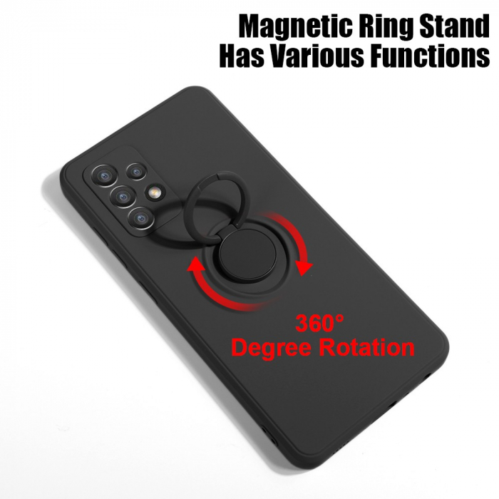 Husa protectie Flippy compatibila cu Samsung Galaxy A32 5G Liquid Silicone Ring cu suport rotativ Negru [9]