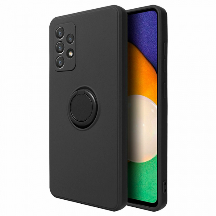 Husa protectie Flippy compatibila cu Samsung Galaxy A32 5G Liquid Silicone Ring cu suport rotativ Negru [1]