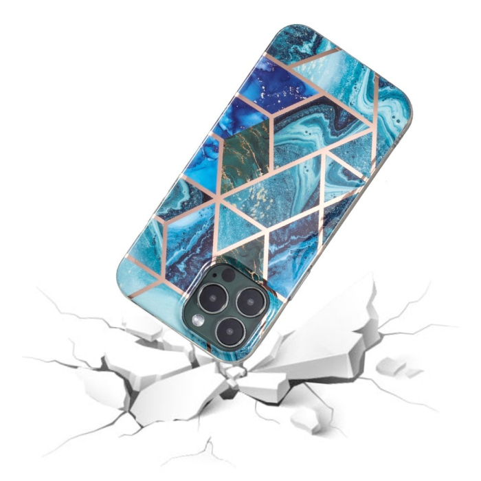 Husa protectie Flippy compatibila cu Samsung Galaxy A32 5G Soft IMD TPU Marble Geometric Albastru [6]