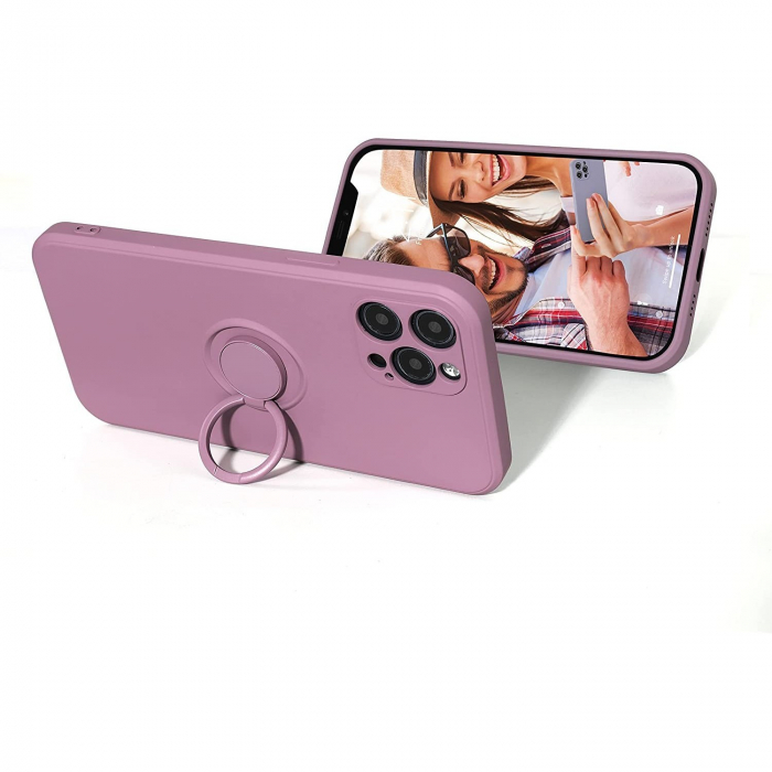 Husa protectie Flippy compatibila cu Samsung Galaxy A52 Liquid Silicone Ring cu suport rotativ Mov [3]