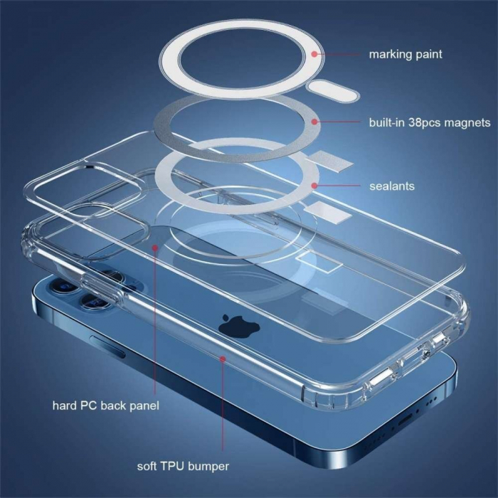 Husa protectie Flippy pentru iPhone 11 Mag Safe, 2 in 1 incarcare si magnet, Acril si Silicon, Transparenta [10]