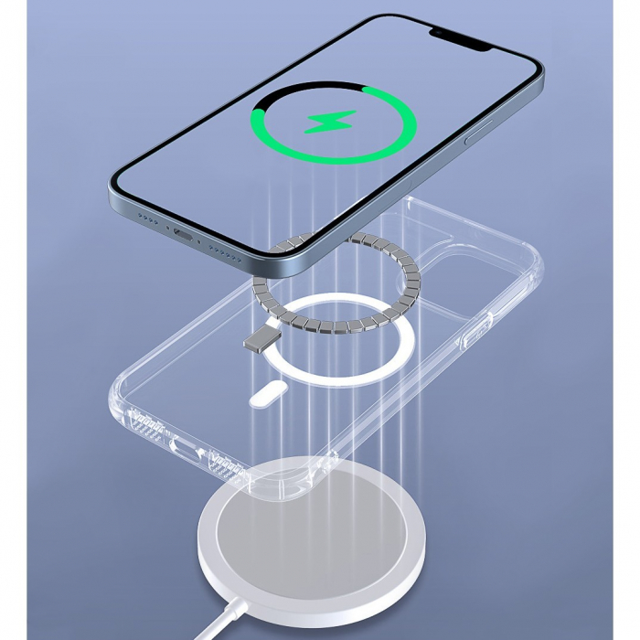 Husa protectie Flippy pentru iPhone 13 Mag Safe, 2 in 1 incarcare si magnet, Silicon si Acril, Transparenta [7]