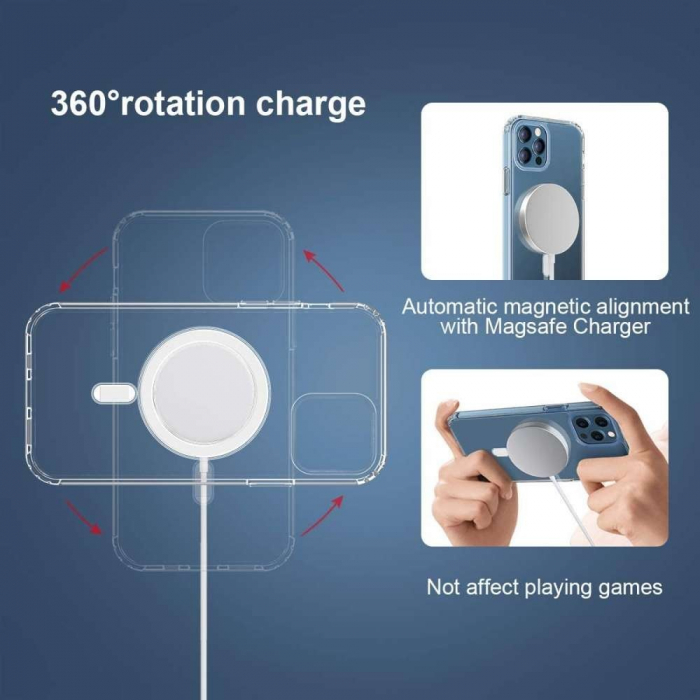 Husa protectie Flippy pentru iPhone 13 Mag Safe, 2 in 1 incarcare si magnet, Silicone, Transparenta [17]