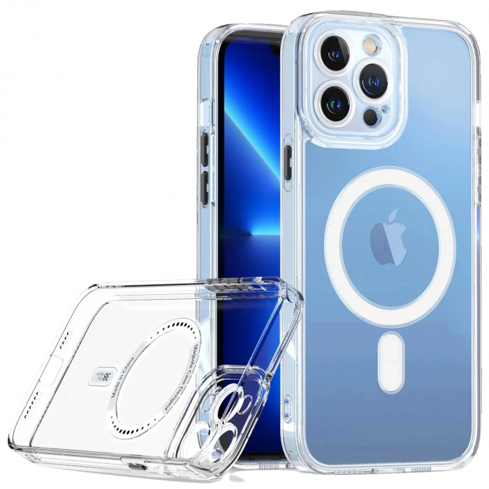 Husa protectie Flippy pentru iPhone 14 Pro Max Mag Safe, 2 in 1 incarcare si magnet, Silicon si Acril, Transparenta [1]