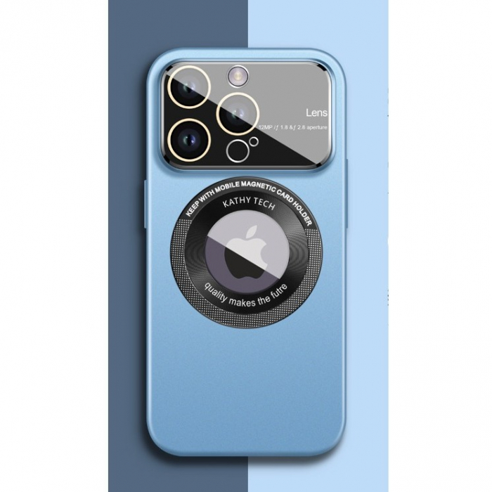 Husa protectie MagSafe Kathy Tech, Flippy, pentru Apple iPhone 14 Plus, Dublu Cerc, Albastru Deschis [2]