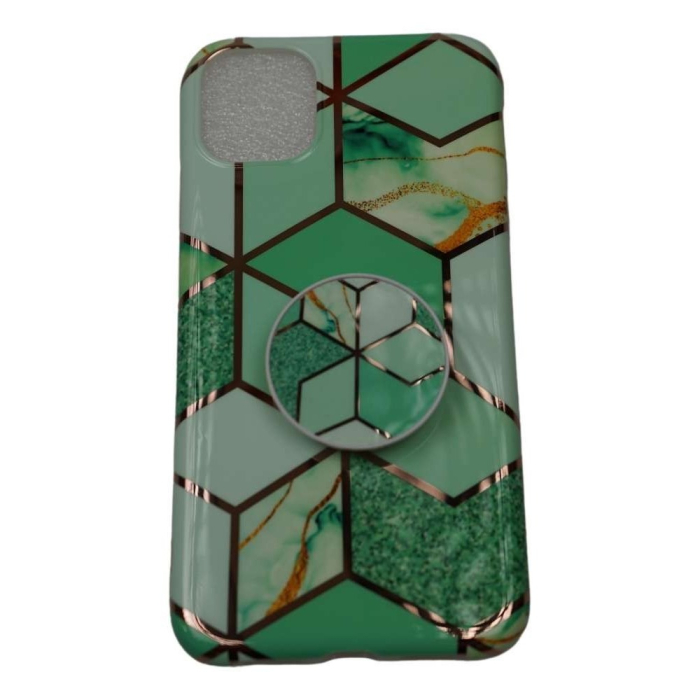 Husa protectie pentru Apple iPhone 11 Soft IMD TPU Marble Geometric Verde Suport inclus [3]