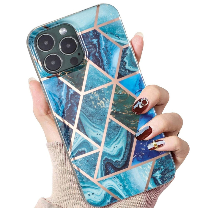 Husa protectie pentru Apple iPhone SE 2020 Soft IMD TPU Marble Geometric Albastru [6]