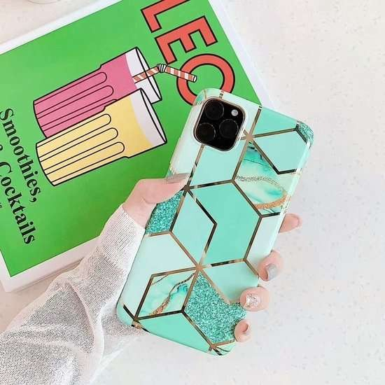 Husa protectie pentru Apple iPhone X/XS Soft IMD TPU Marble Geometric Verde [3]