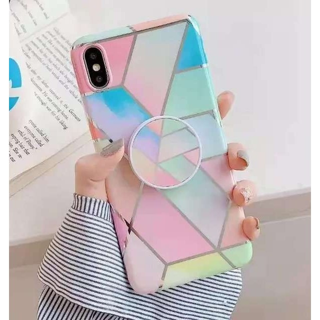 Husa protectie pentru Apple iPhone XR Soft IMD TPU Marble Geometric Roz Suport inclus [3]