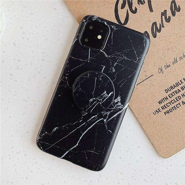 Husa protectie pentru Apple iPhone XR Soft IMD TPU Marble Negru cu Suport inclus [3]