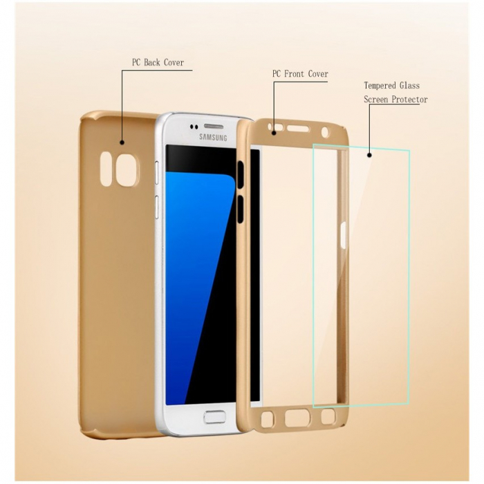 Husa Samsung Galaxy A7 2017 Full Cover 360 Auriu + Folie de protectie [5]