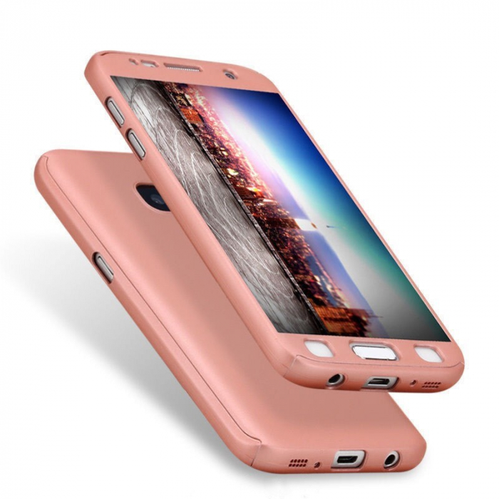 Husa Samsung Galaxy A7 2017 Full Cover 360 Roz Auriu + Folie de protectie [5]