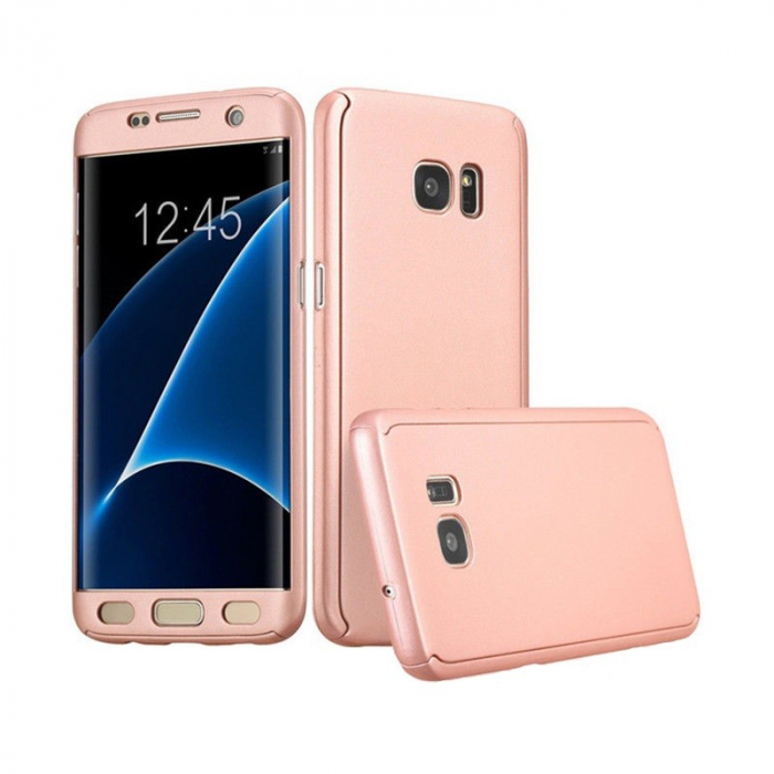 Husa Samsung Galaxy A7 2017 Full Cover 360 Roz Auriu + Folie de protectie [4]