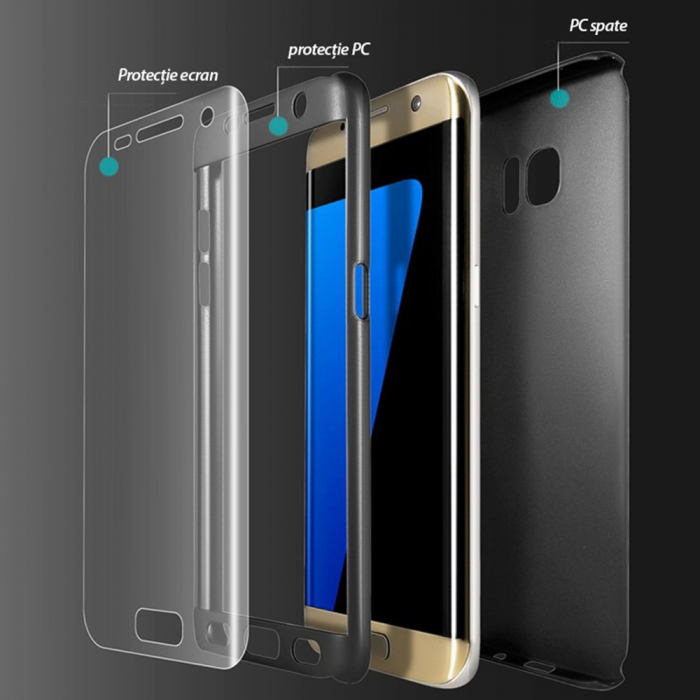 Husa Samsung Galaxy S7 Edge Full Cover 360 Auriu + Folie de protectie [3]