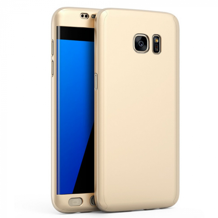 Husa Samsung Galaxy S7 Edge Full Cover 360 Auriu + Folie de protectie [4]
