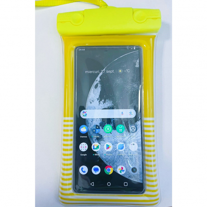 Husa subacvatica Cushion Waterproof Flippy, Snowproof, Universala, Dungata, cu Snur, pentru telefon sau documente, Galben [3]