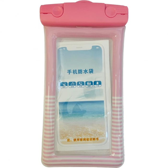 Husa subacvatica Cushion Waterproof Flippy, Snowproof, Universala, Dungata, cu Snur, pentru telefon sau documente, Roz [1]