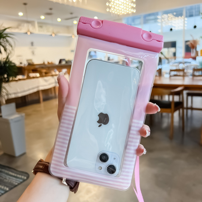Husa subacvatica Cushion Waterproof Flippy, Snowproof, Universala, Dungata, cu Snur, pentru telefon sau documente, Roz [3]