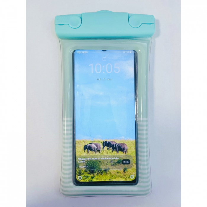 Husa subacvatica Cushion Waterproof Flippy, Snowproof, Universala, Dungata, cu Snur, pentru telefon sau documente, Verde Menta [3]