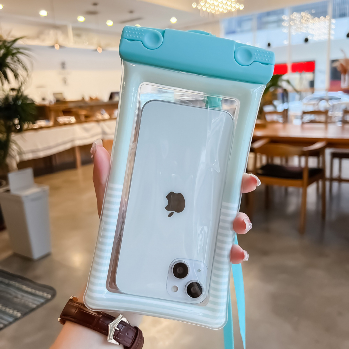 Husa subacvatica Cushion Waterproof Flippy, Snowproof, Universala, Dungata, cu Snur, pentru telefon sau documente, Verde Menta [2]