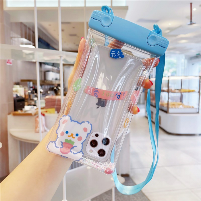 Husa subacvatica Fruity Waterproof Flippy, Snowproof, Universala, Impermeabila, cu Snur, pentru telefon sau documente, Berry Bear, Albastru [3]